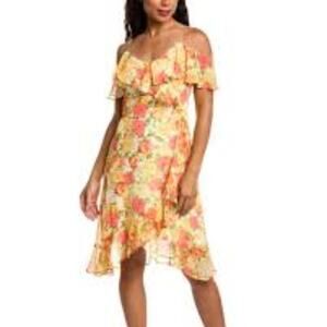 LONDON TIMES WOMEN'S COLD SHOULDER HI-LOW DRESS FEMININE RUFFLE OCCASION 6P